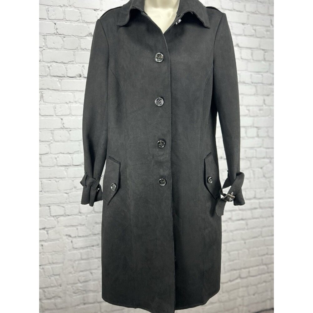 Yaly Couture Black 5 Button Collared Long Sleeve Over Coat Jacket Size Medium M